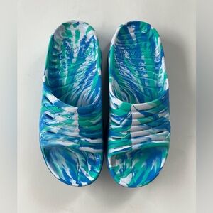 NWOT Hoka One One Ora Recovery Slides Blue Green White Swirl Men’s Size 10